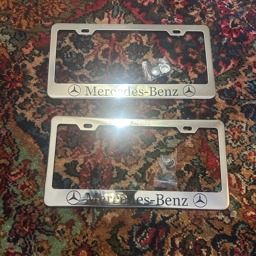 Set Mercedes Benz With Logo Stainless Steel License Plate Frame Holder Rust Free